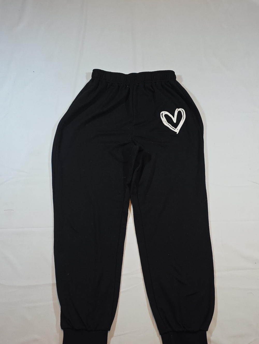SHEIN Black Sweat Joggers with White Heart Accent